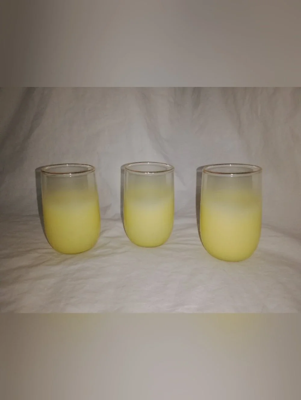 Vintage Blendo Yellow Frosted Juice Glasses Mid Century Set Of 3 MCM Drinkware